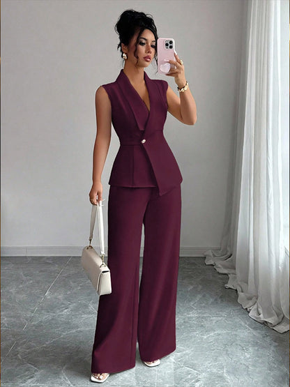 Sleeveless Blazer And Straight-leg Pants Two-piece Set