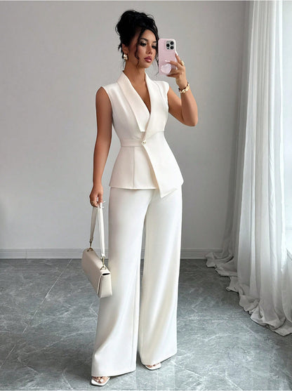 Sleeveless Blazer And Straight-leg Pants Two-piece Set