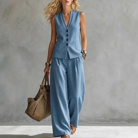 Women's Casual Linen Tank Top & Pants Set